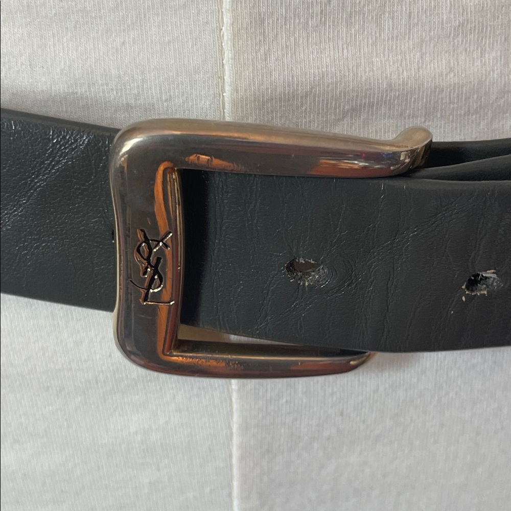YSL-Gray Leather Men's Belt with sliver Buckle